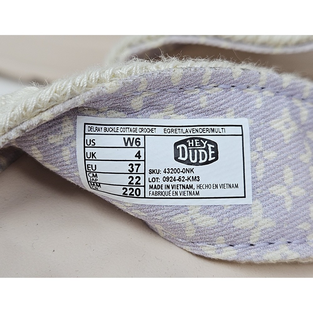 Hey Dude Delray Buckle Cottage Crochet Sandals Women's 6M Egret/Lavender NEW! - Picture 11 of 13
